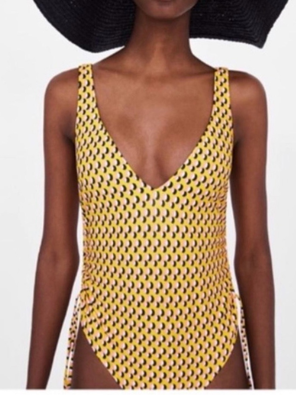 Zara Yellow, Pink and Black Graphic V-Neck One-Piece